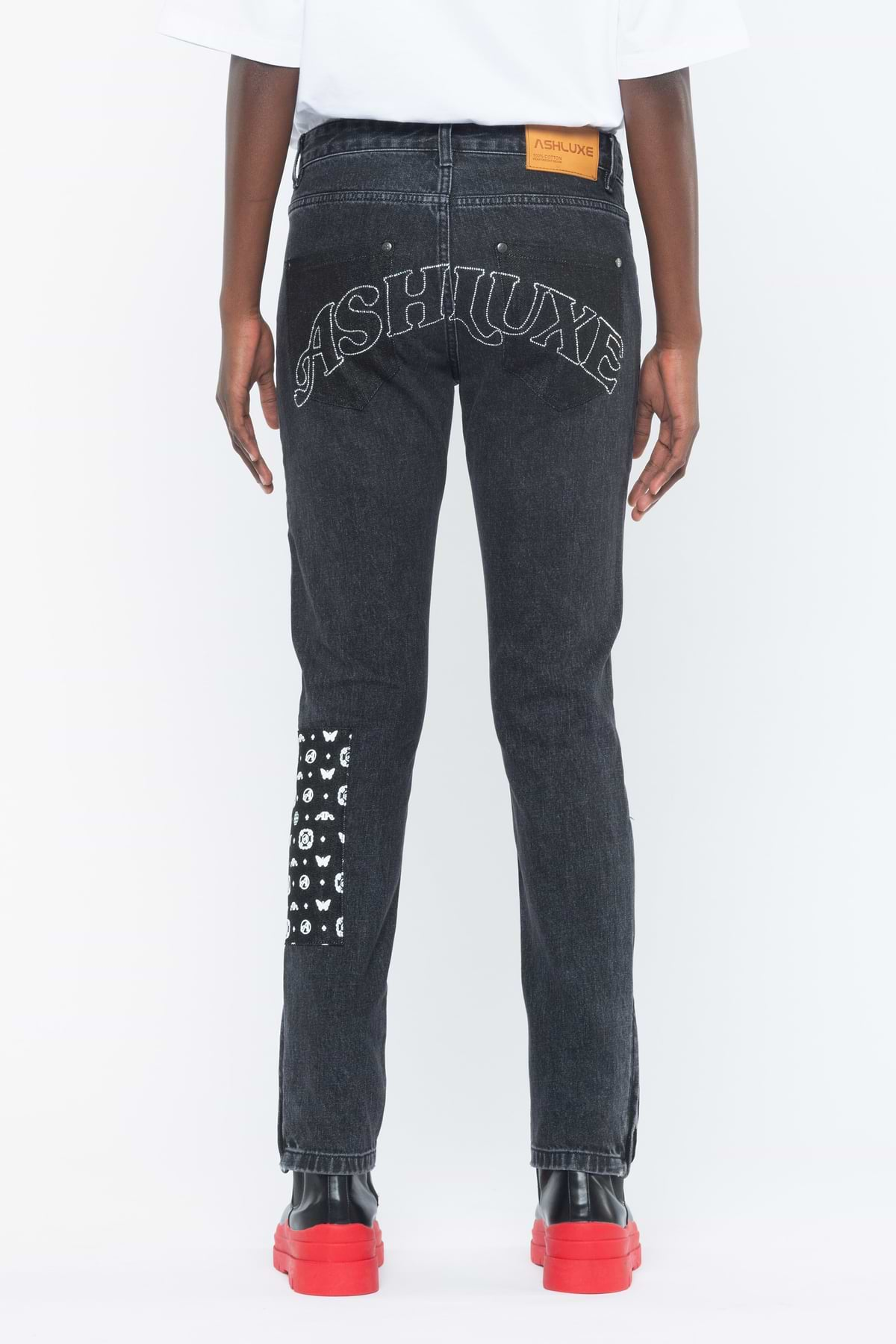 Ashluxe Black Rhinestone Patch Denim