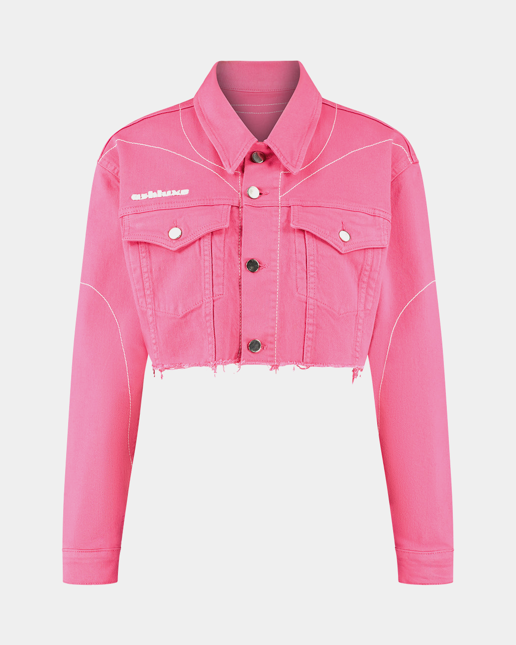 Pink cropped denim jacket best sale