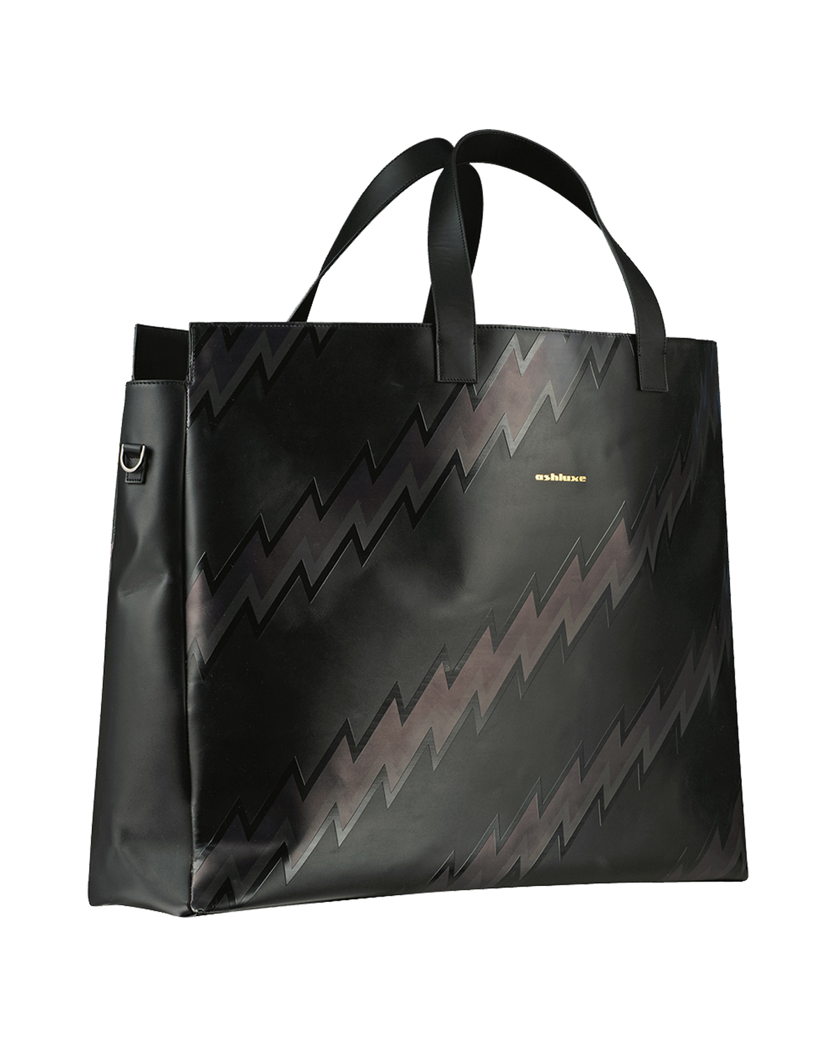 ASHLUXE ZigZag Leather Maxi Bag - Black/Grey