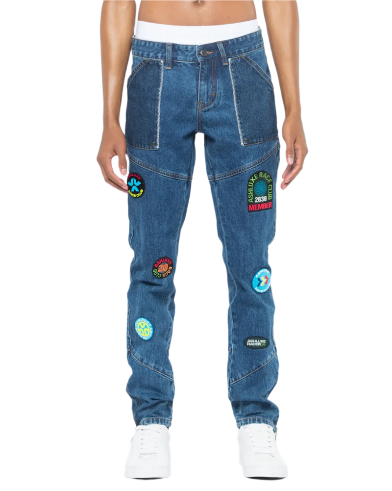 Ashluxe Race Club Denim Pant  Blue