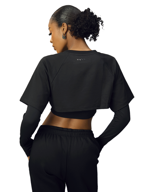 Ashluxe Women A Bling Star Layered crop tee Black