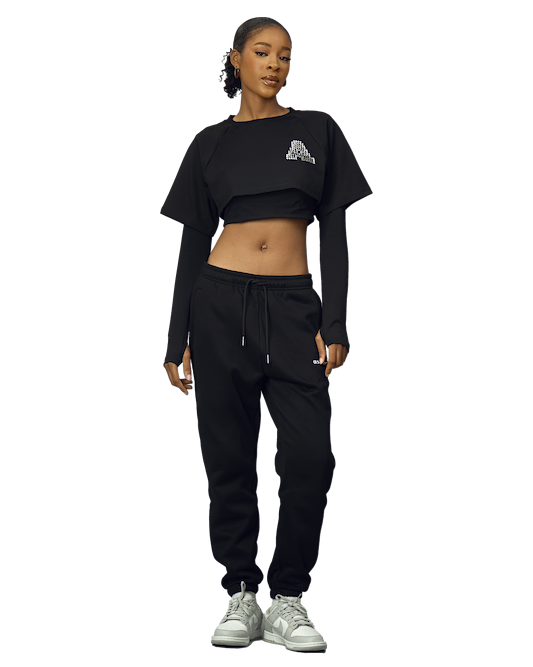 Ashluxe Women A Bling Star Layered crop tee Black
