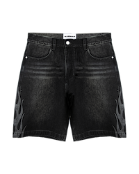 Ashluxe  Flame Denim Shorts Black White