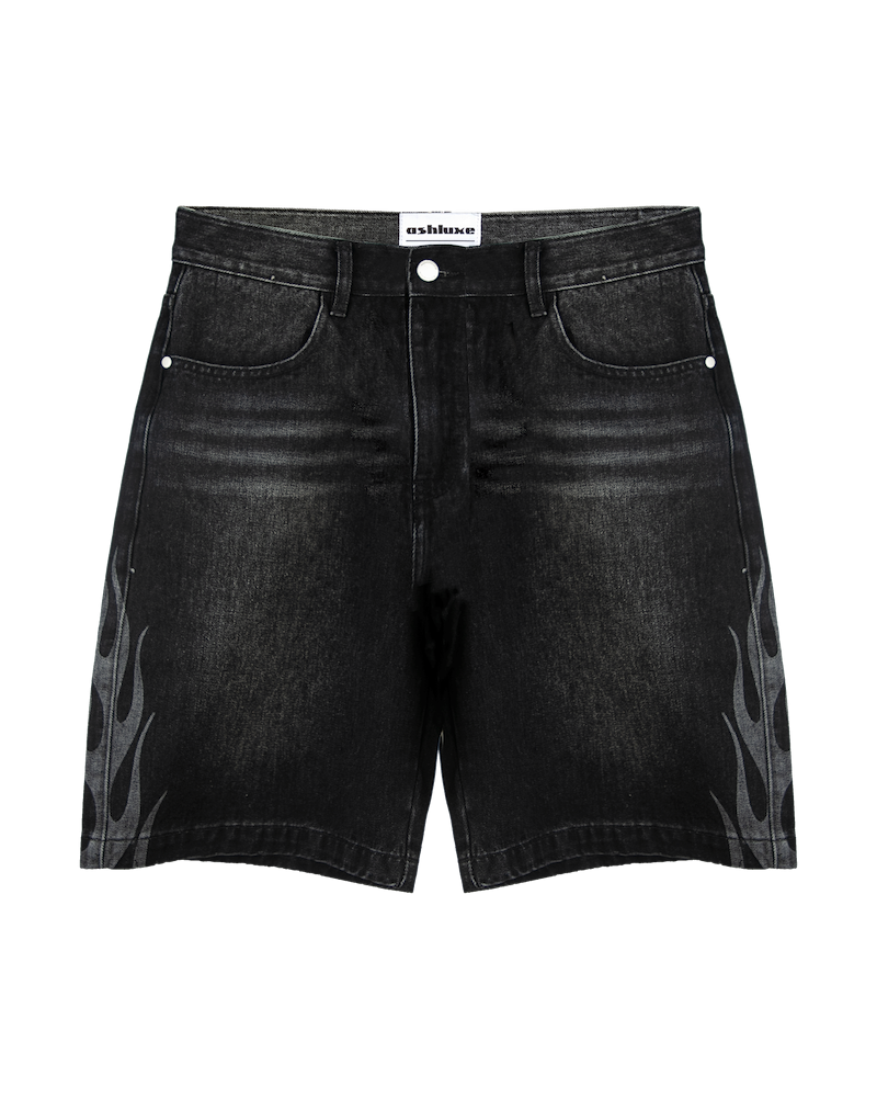 Ashluxe  Flame Denim Shorts Black White