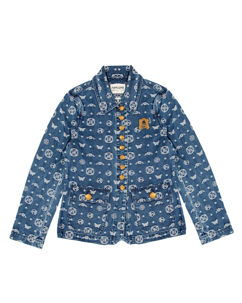 Ashluxe Paradise Pattern Female Denim Jacket Blue