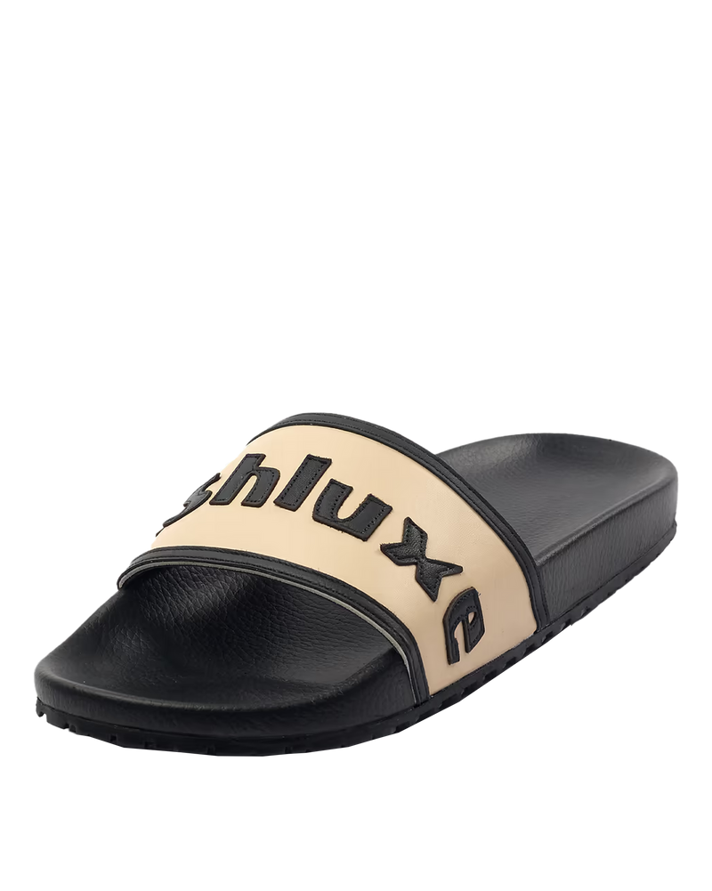 Ashluxe Stitched Leather Slides Apricot