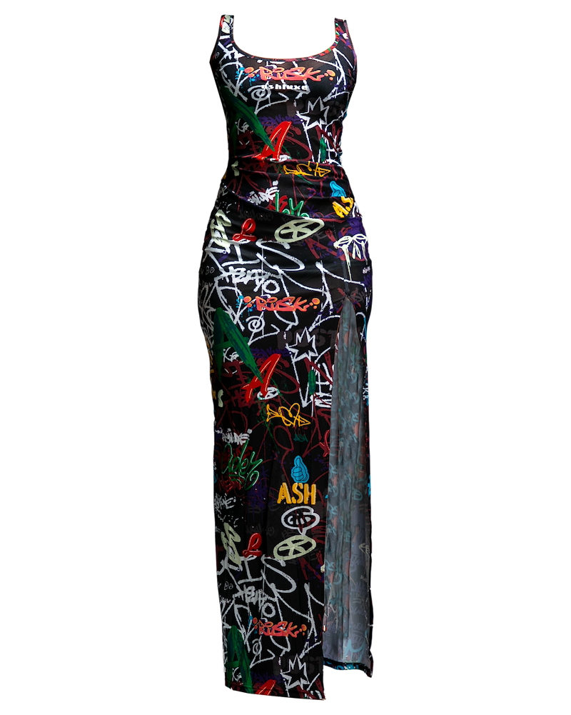 Ashluxe Wall Graffiti Dress Black
