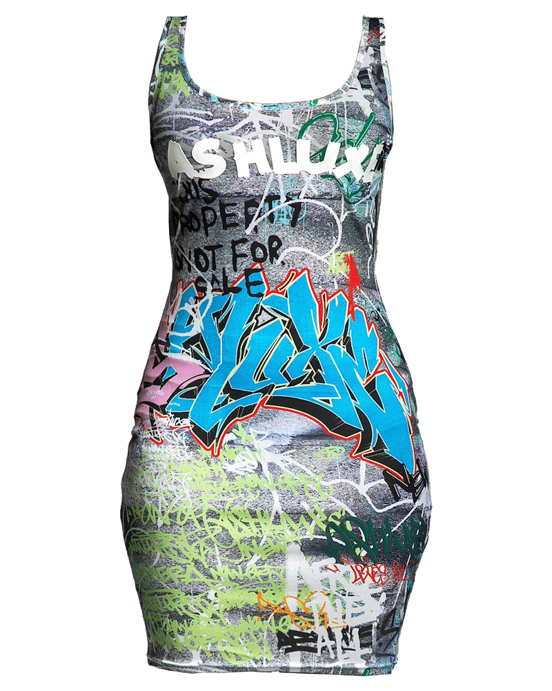 Ashluxe Wall Graffiti Dress White