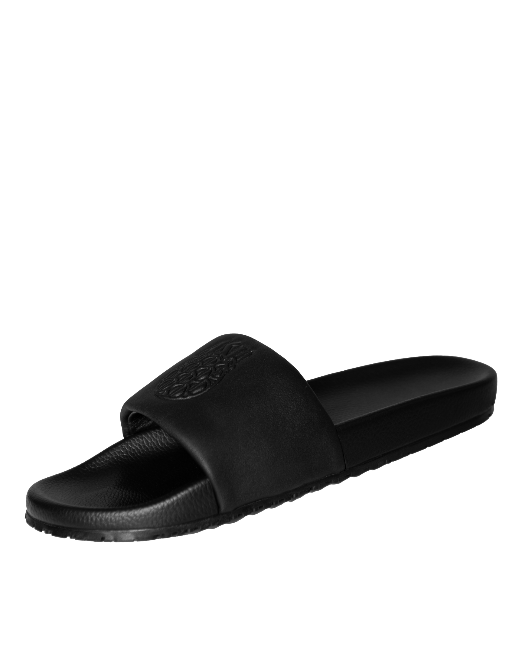 Ashluxe Emblem Leather Slides Black