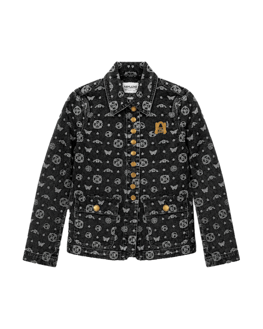 Ashluxe Paradise Pattern Female Denim Jacket - Black