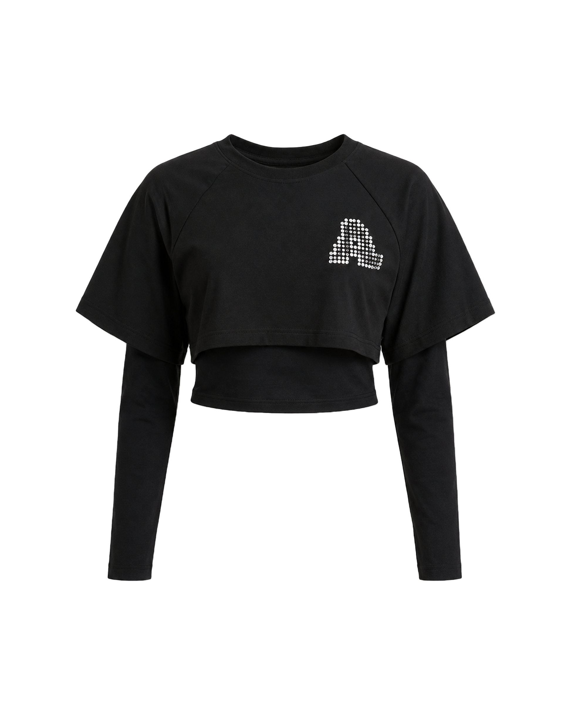 Ashluxe Women A Bling Star Layered crop tee Black