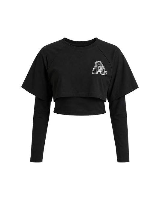 Ashluxe Women A Bling Star Layered crop tee Black