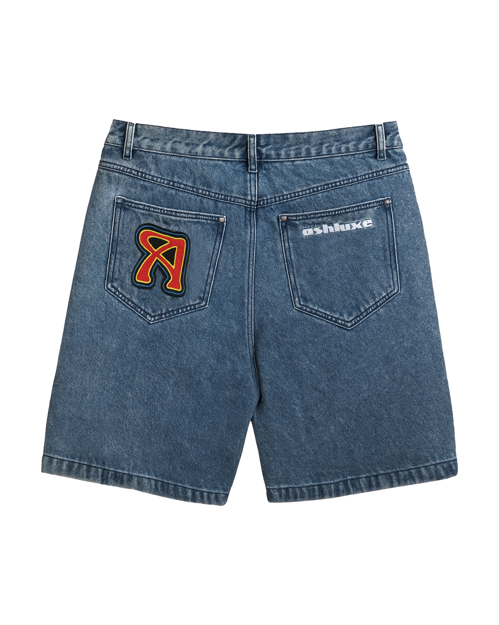 Ashluxe Patch Denim Shorts Blue
