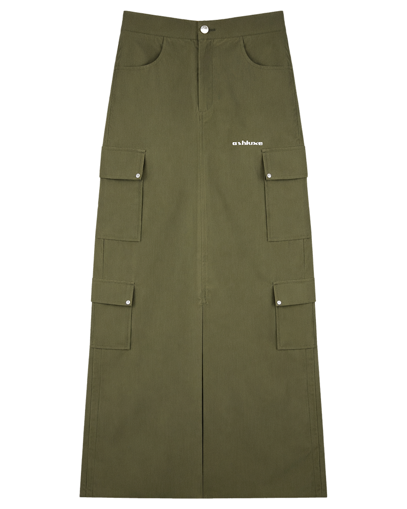 Ashluxe Cargo Maxi Skirt Olive