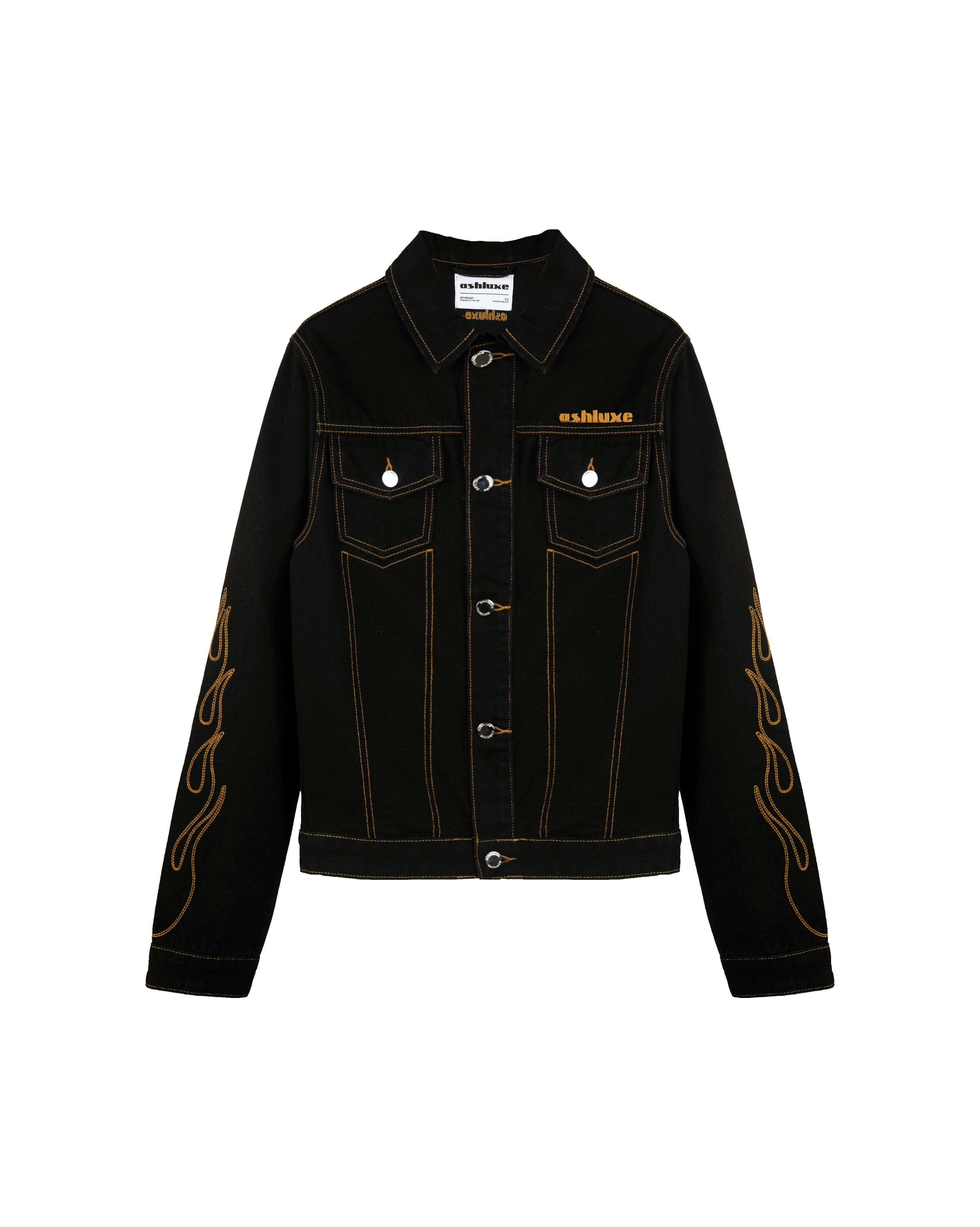 Ashluxe Flame Embroidered Denim Jacket Black