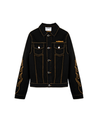 Ashluxe Flame Embroidered Denim Jacket Black