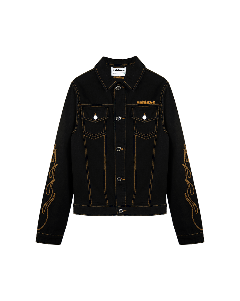 Ashluxe Flame Embroidered Denim Jacket Black