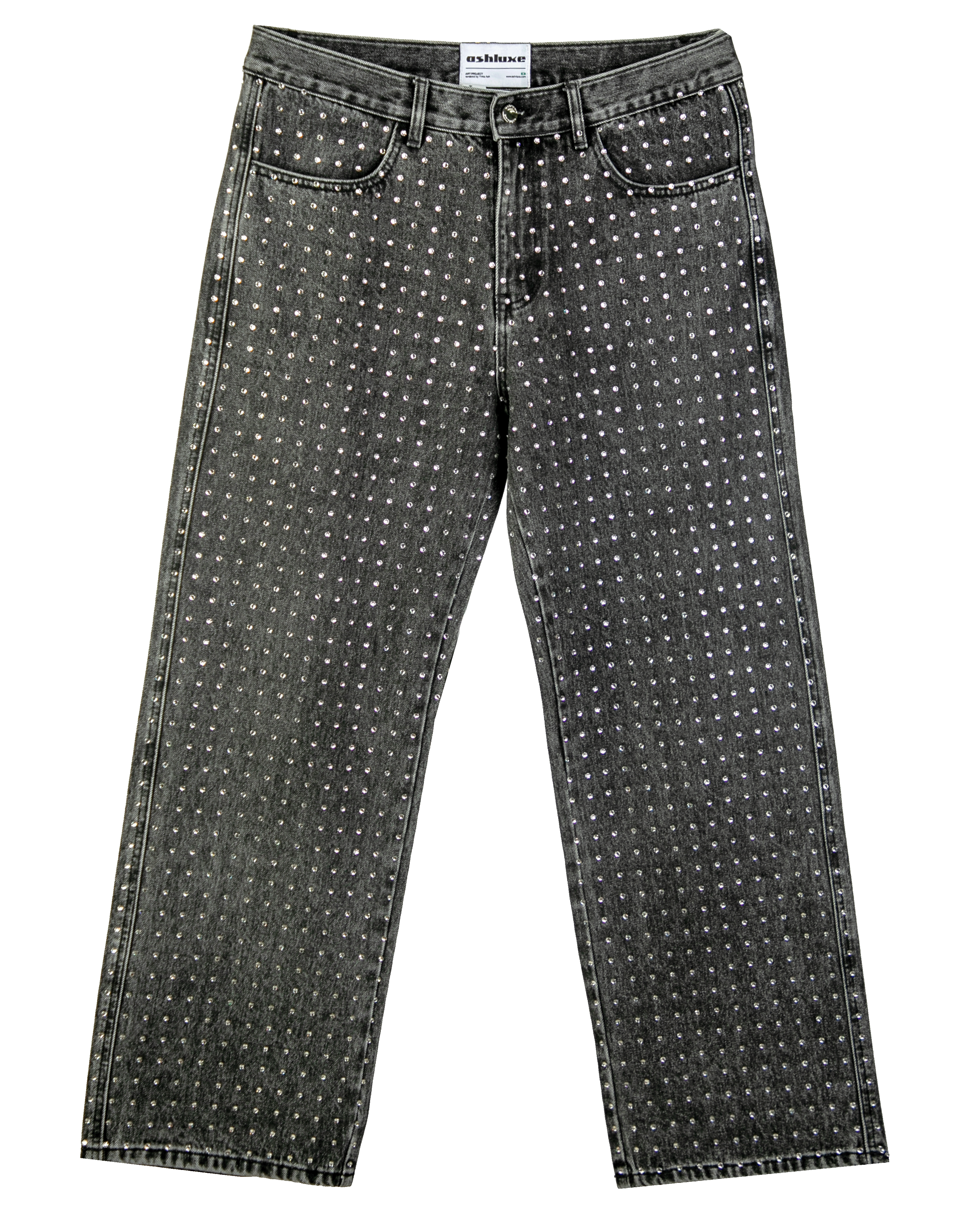 Ashluxe Relaxed Rhinestone Denim Pant Black