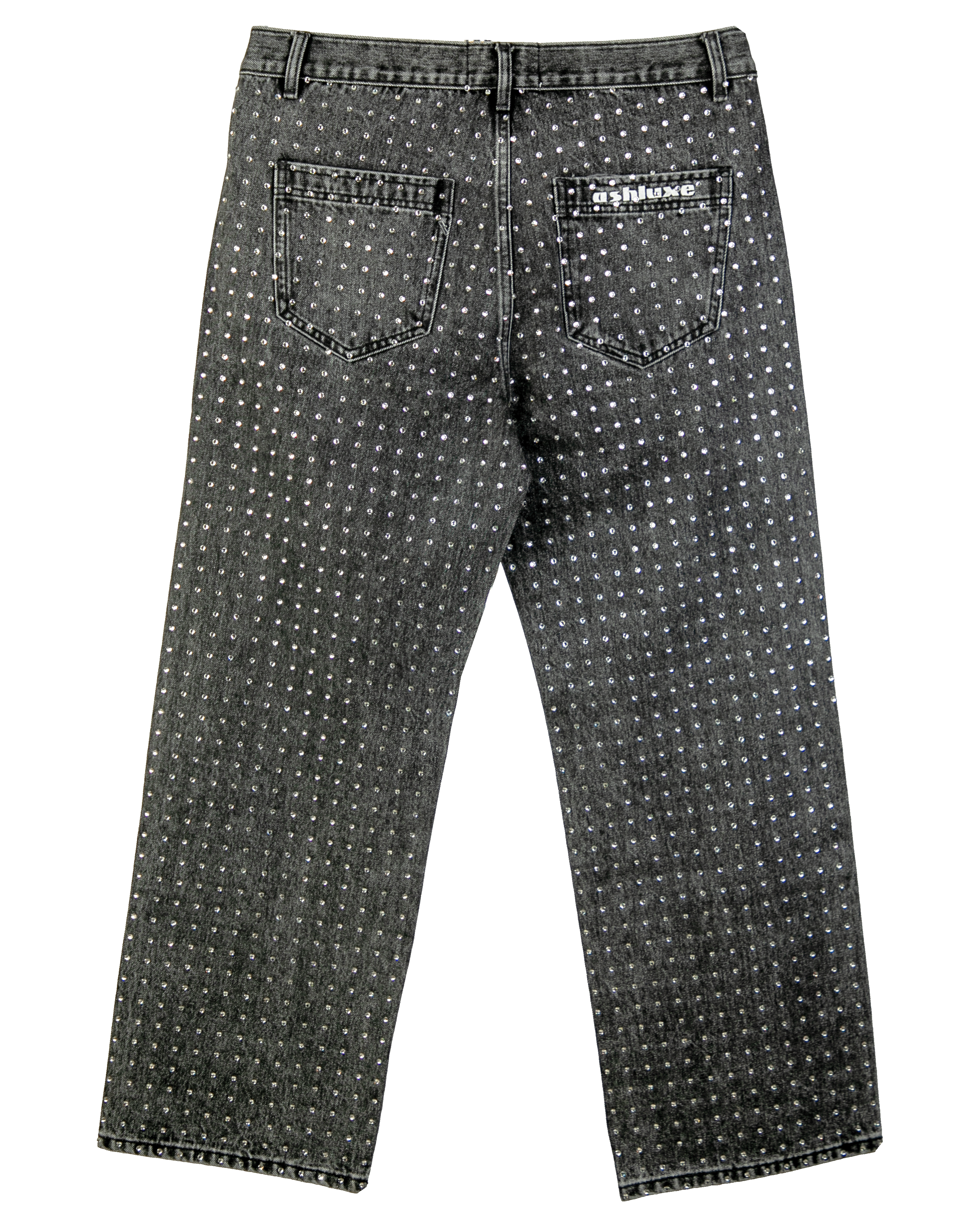 Ashluxe Relaxed Rhinestone Denim Pant Black