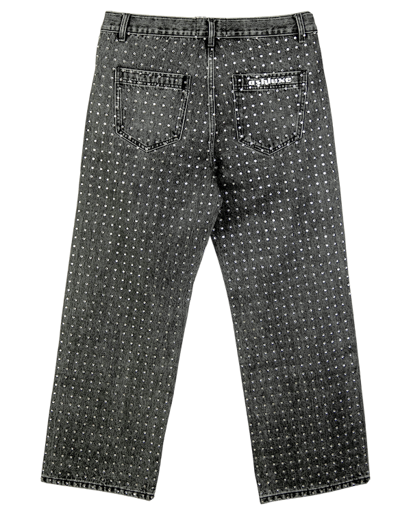 Ashluxe Relaxed Rhinestone Denim Pant Black