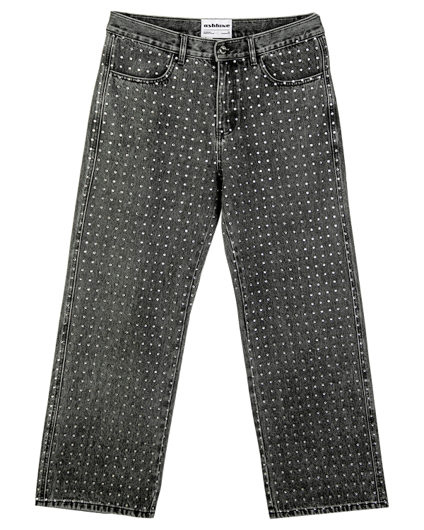 Ashluxe Relaxed Rhinestone Denim Pant Black