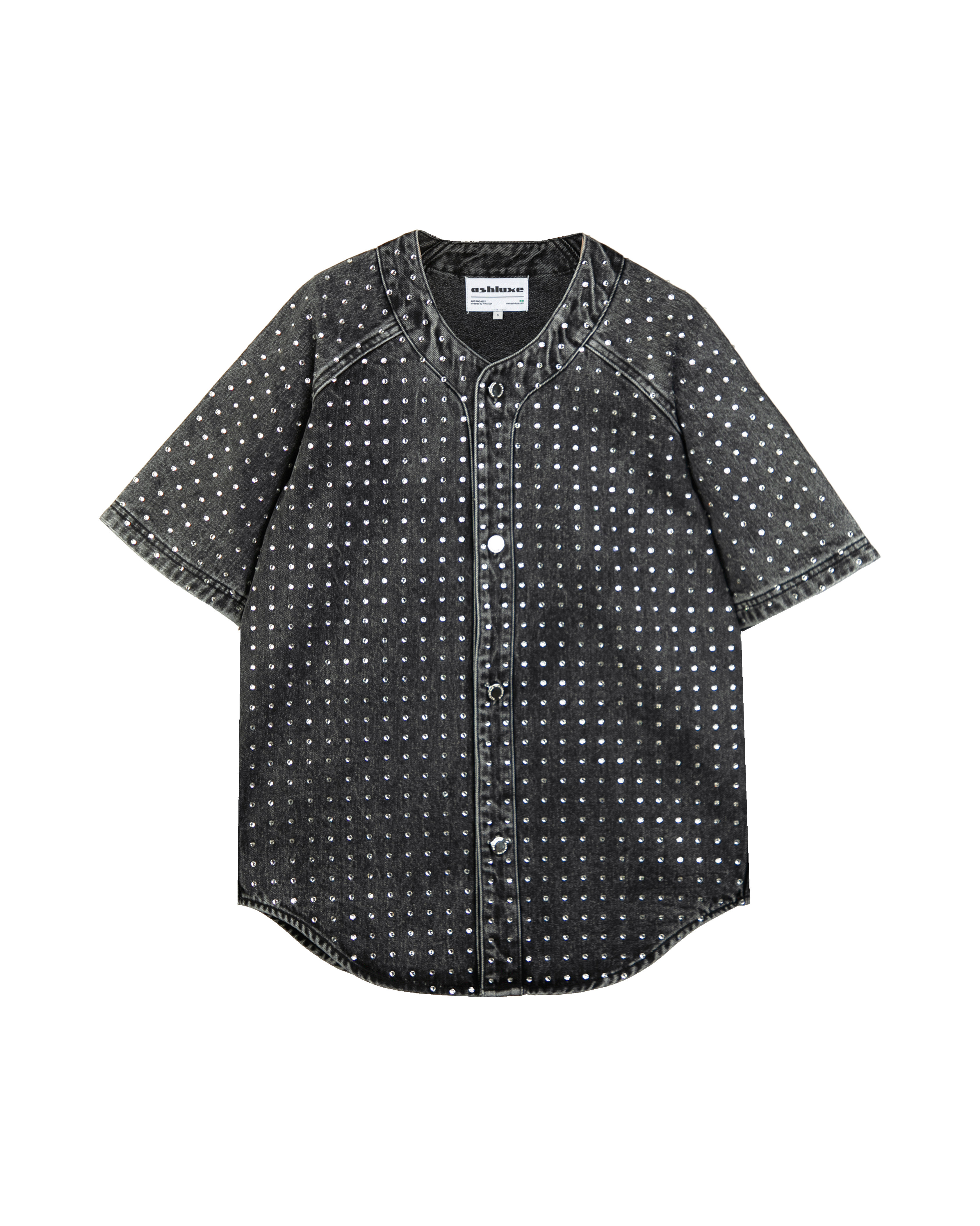Ashluxe Relaxed Rhinestone Denim Shirt Black