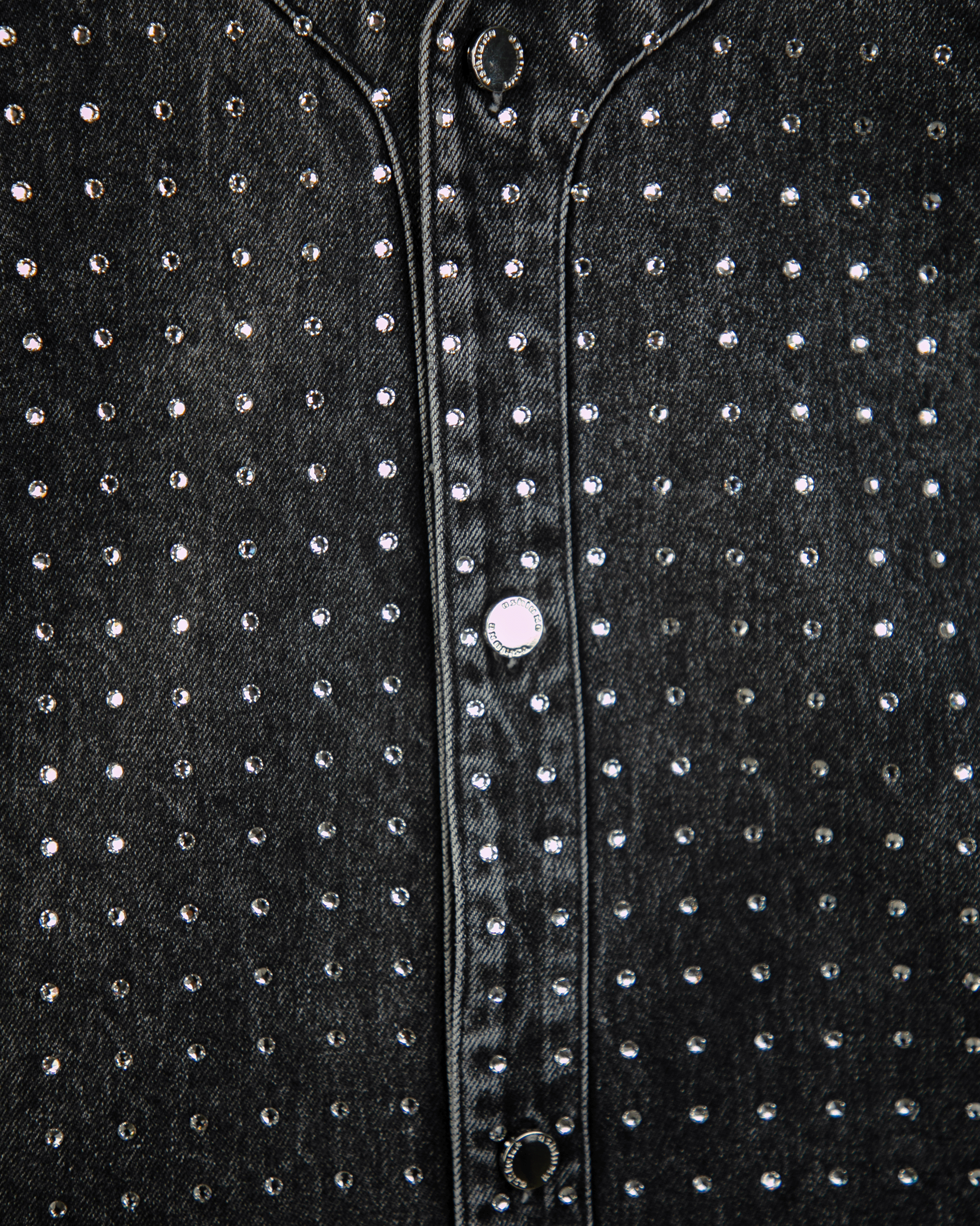 Ashluxe Relaxed Rhinestone Denim Shirt Black