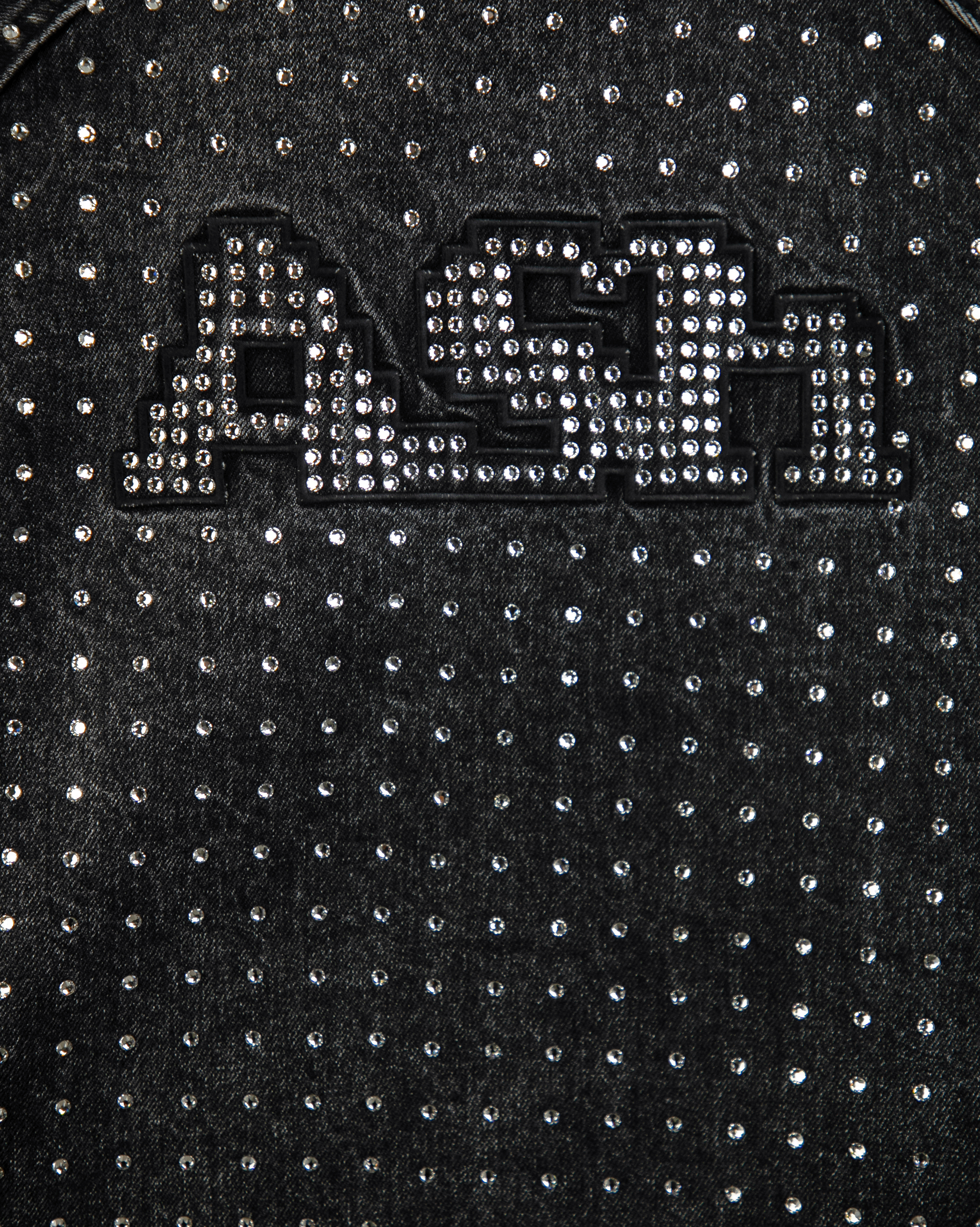 Ashluxe Relaxed Rhinestone Denim Shirt Black