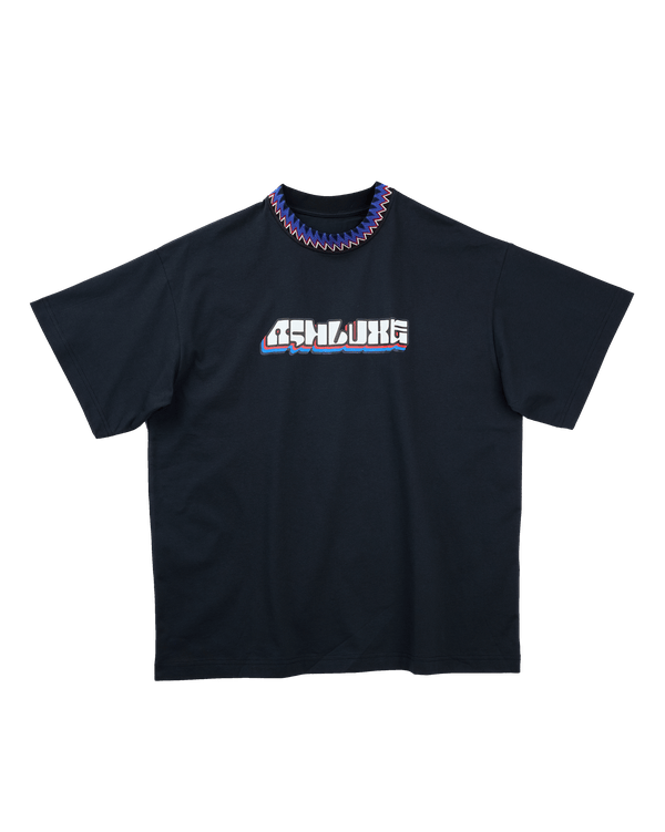 Knitted Neck Rib Logo T-shirt Black