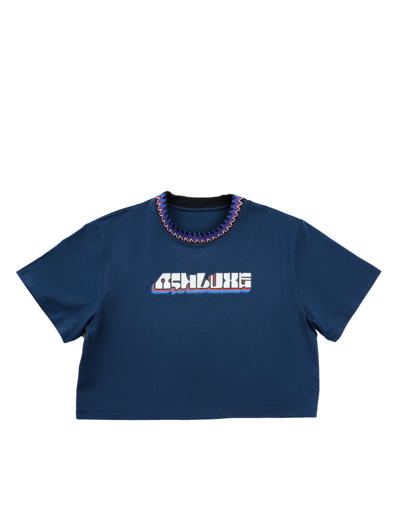 Knitted Neck Cropped T-Shirt Blue