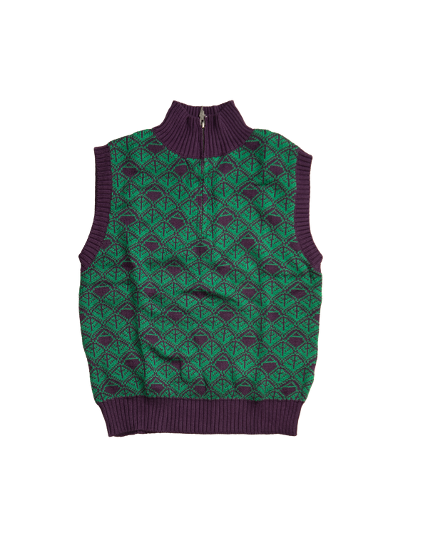 Ashluxe  Zip Monogram Knitted vest Purple Green