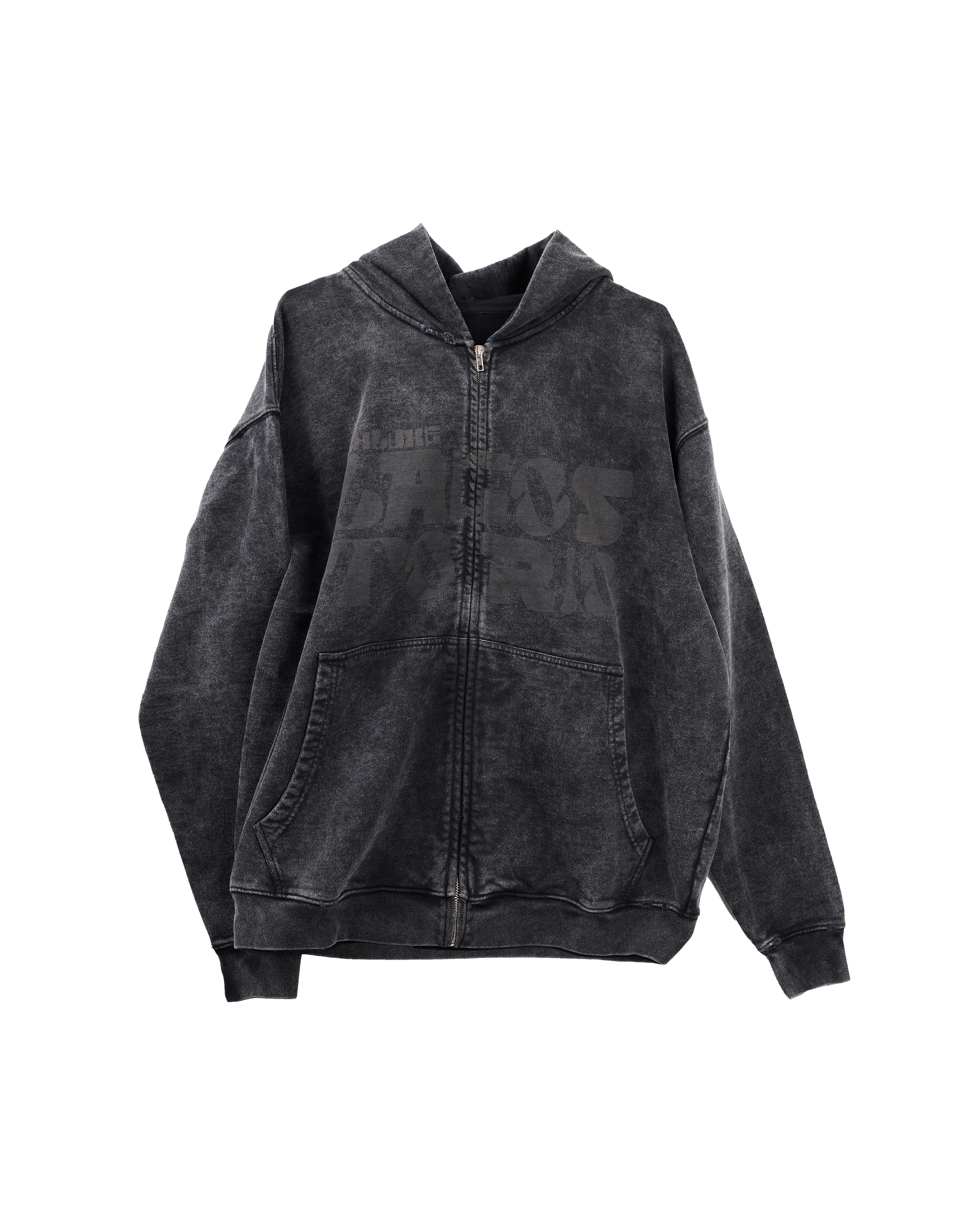 Ashluxe Vintage Acid Wash Zip Hoodie Black