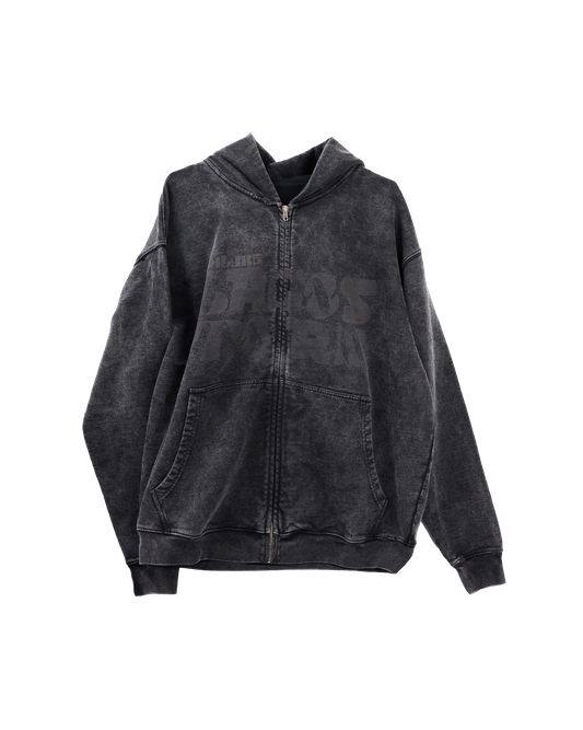 Vintage Wash Zip Hoodie Black