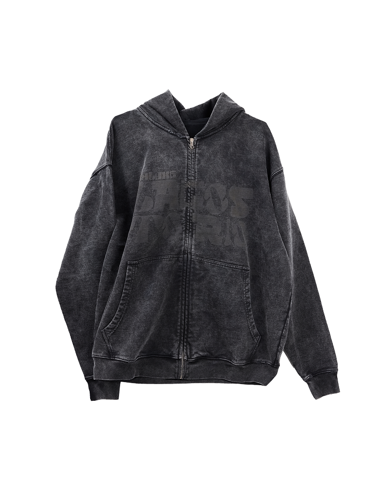 Ashluxe Vintage Acid Wash Zip Hoodie Black