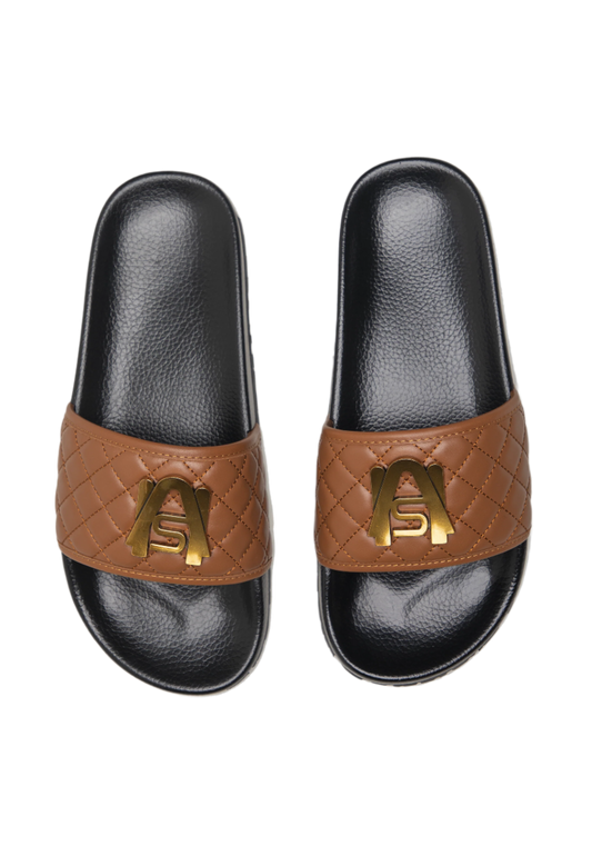 Ashluxe Paradise Quilted Leather Slides - Brown