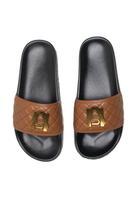 Ashluxe Paradise Quilted Leather Slides - Brown