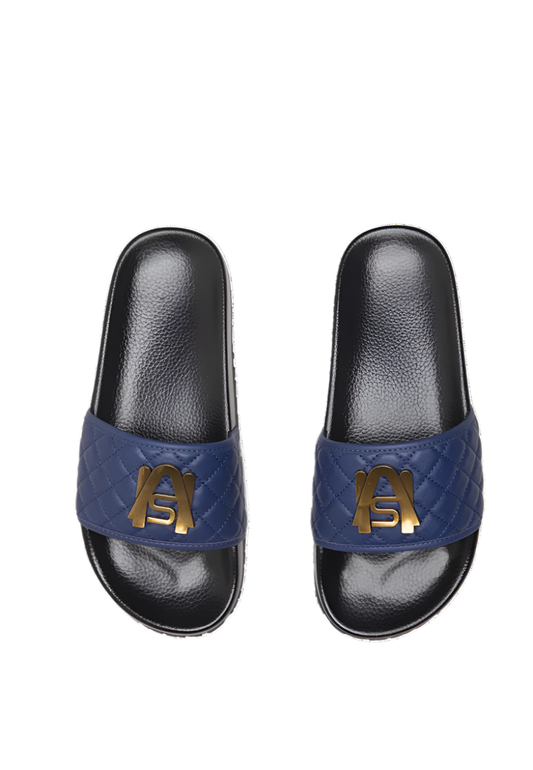 Ashluxe Paradise Quilted Leather Slides Blue