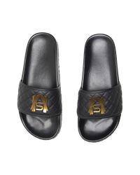 Ashluxe Paradise Quilted Leather Slides Black