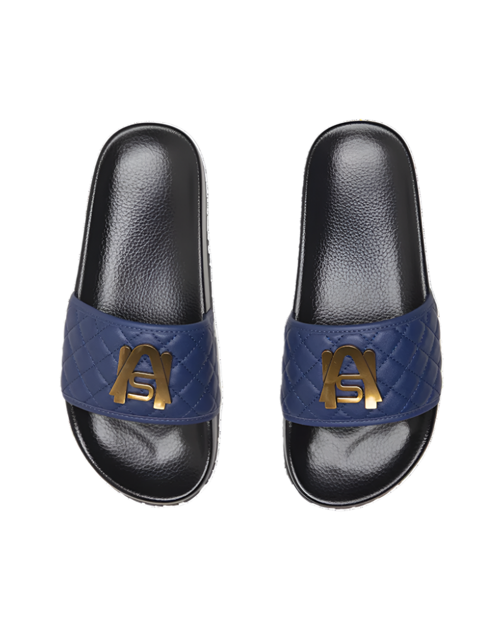 Ashluxe Paradise Quilted Leather Slides Blue