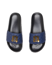 Ashluxe Paradise Quilted Leather Slides Blue