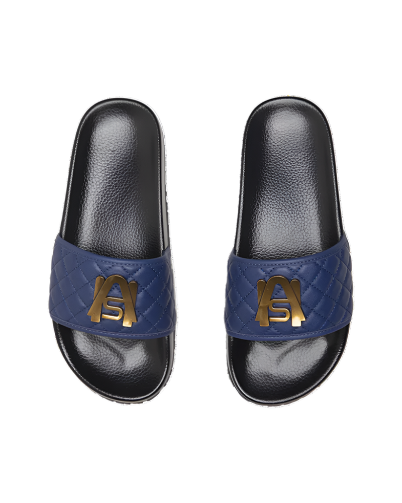 Ashluxe Paradise Quilted Leather Slides Blue