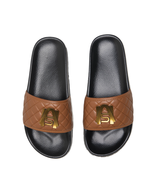 Ashluxe Paradise Quilted Leather Slides - Brown