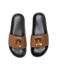 Ashluxe Paradise Quilted Leather Slides - Brown