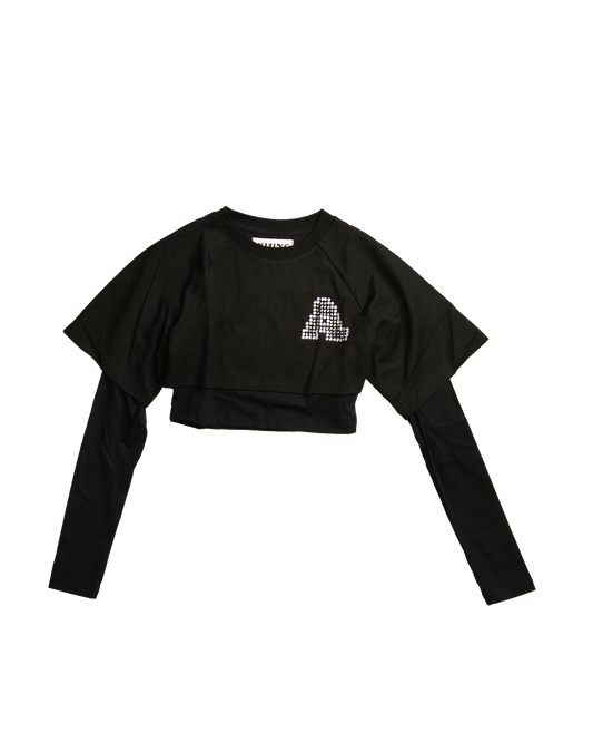 Ashluxe Women A Bling Star Layered crop tee Black