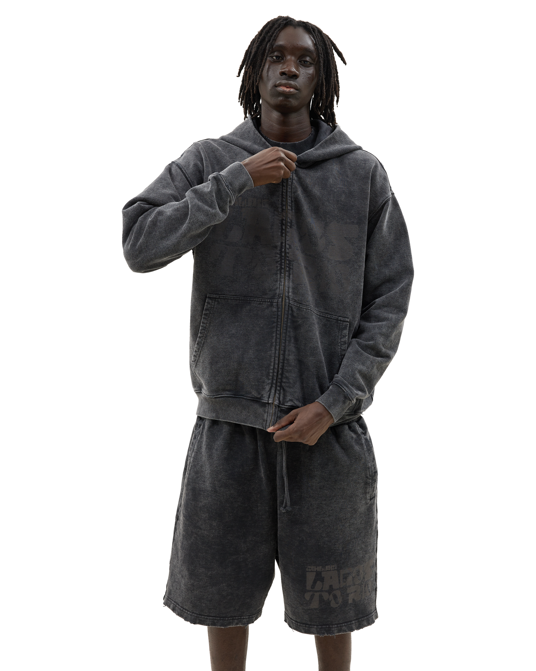 Ashluxe Vintage Acid Wash Zip Hoodie Black
