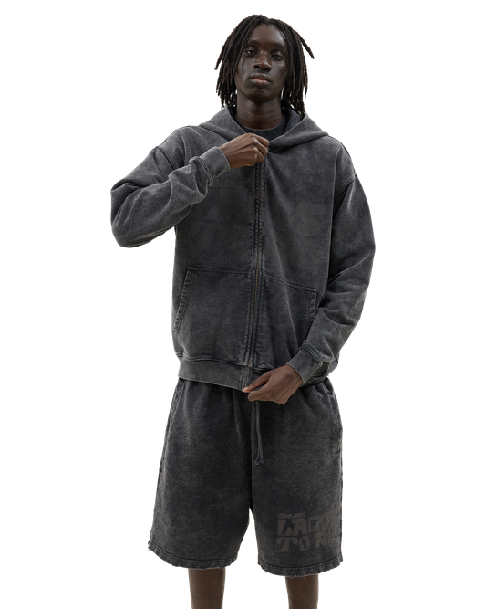 Vintage Wash Zip Hoodie Black