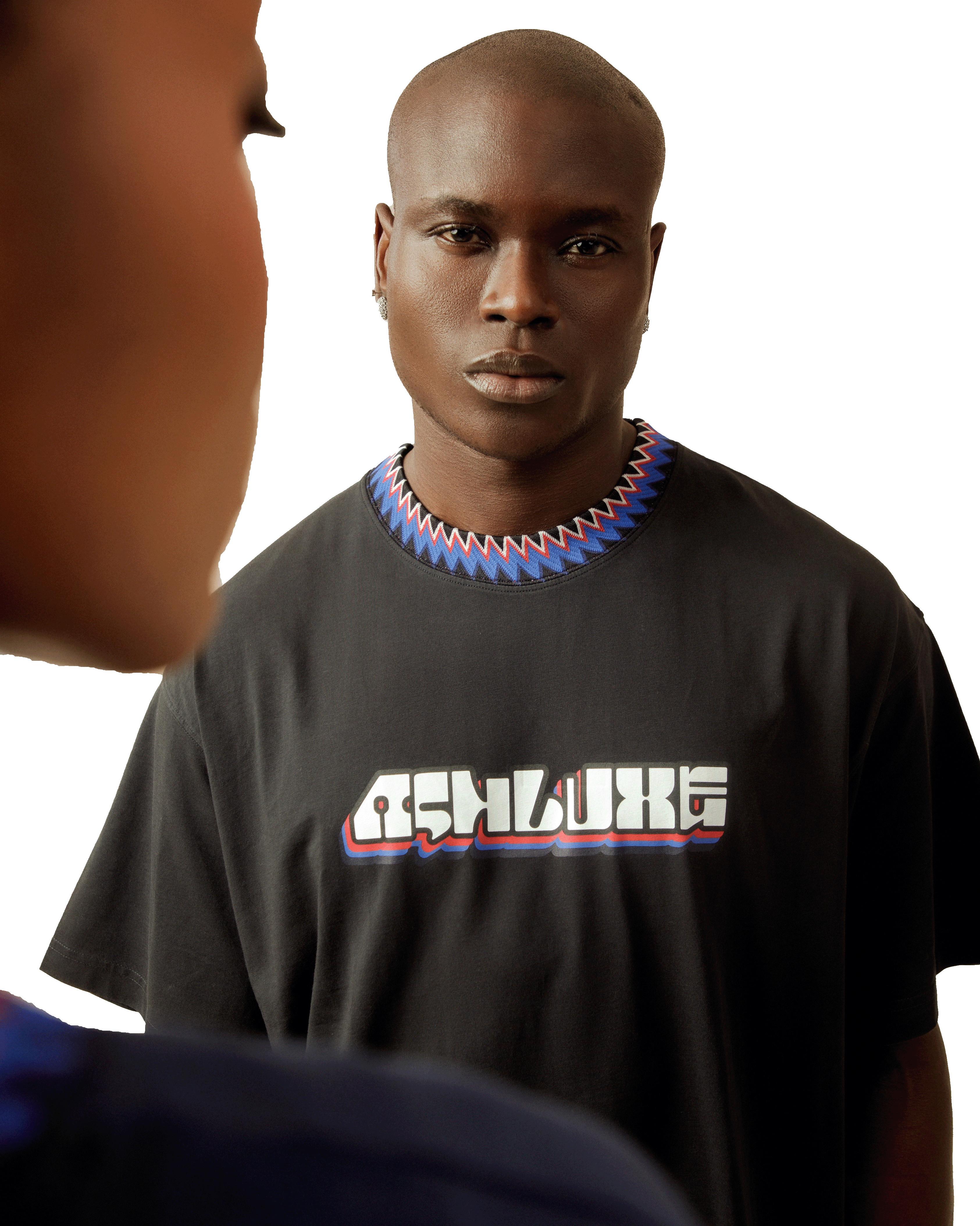 Knitted Neck Rib Logo T-shirt Black
