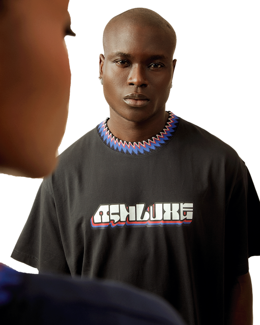 Knitted Neck Rib Logo T-shirt Black