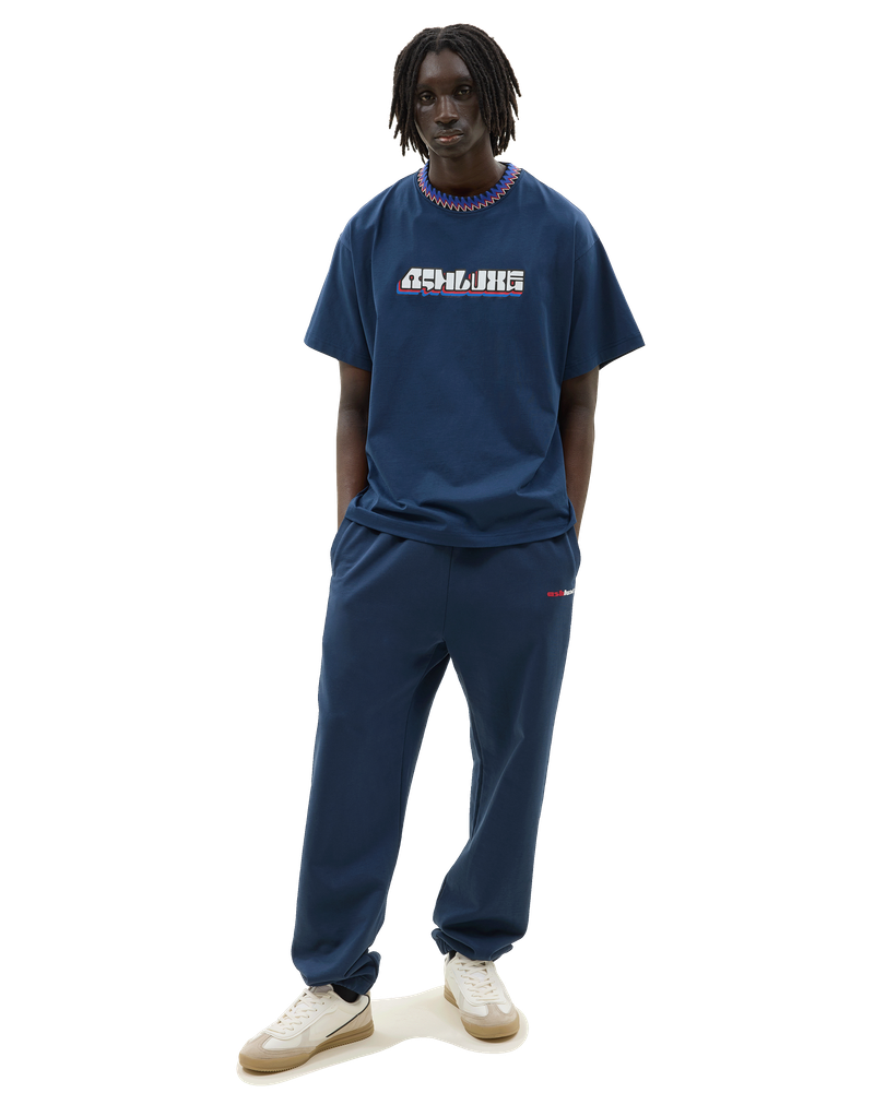 Knitted Neck Rib Logo T-shirt Blue