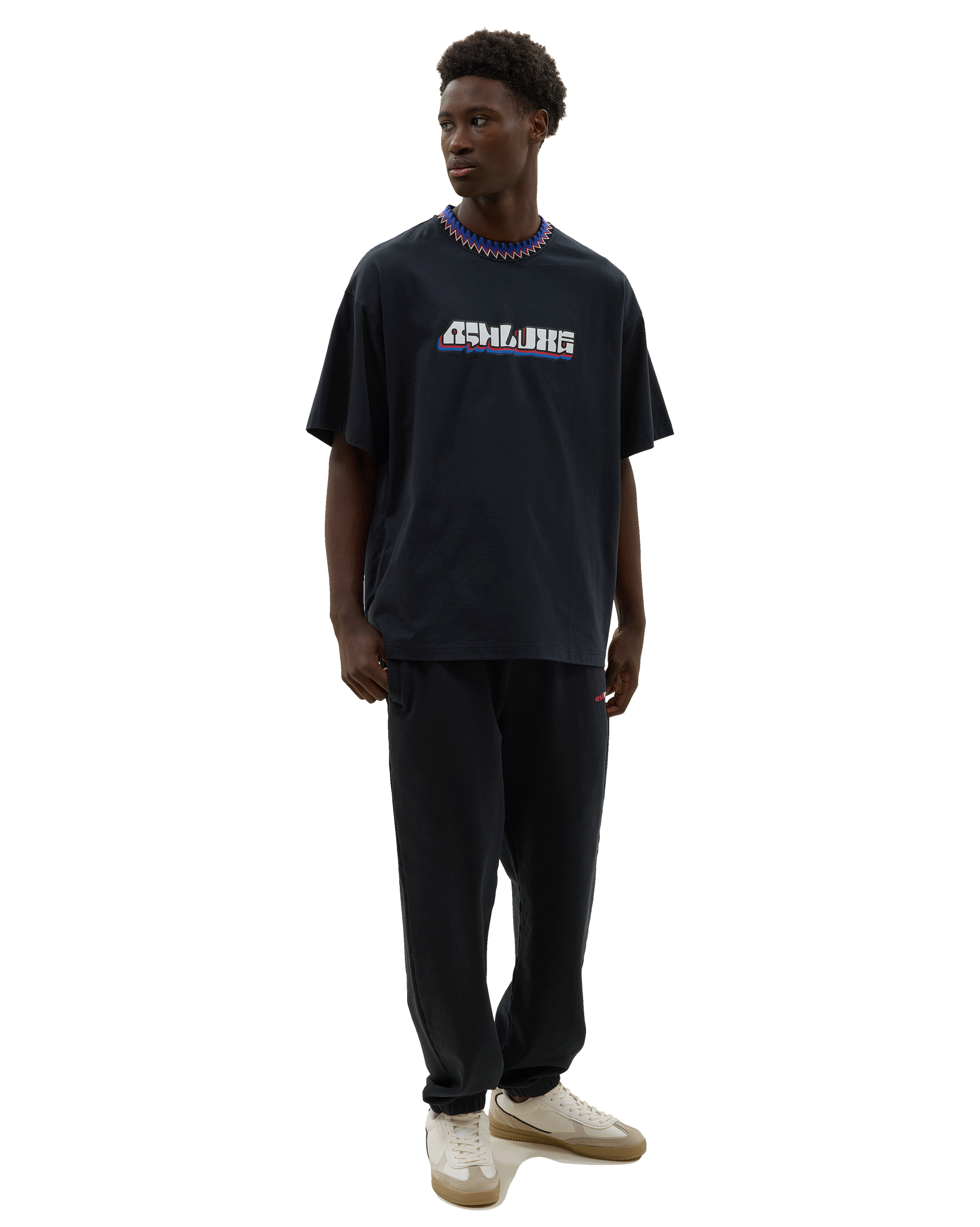 Knitted Neck Rib Logo T-shirt Black